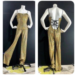 vintage 1980s gold mosaic jumpsuit by JANINE OF LONDON / Open back